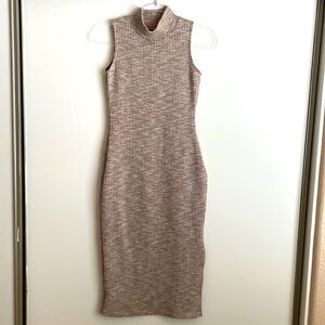 Sage - Body Fitting Knit Sleeveless Dress Beige